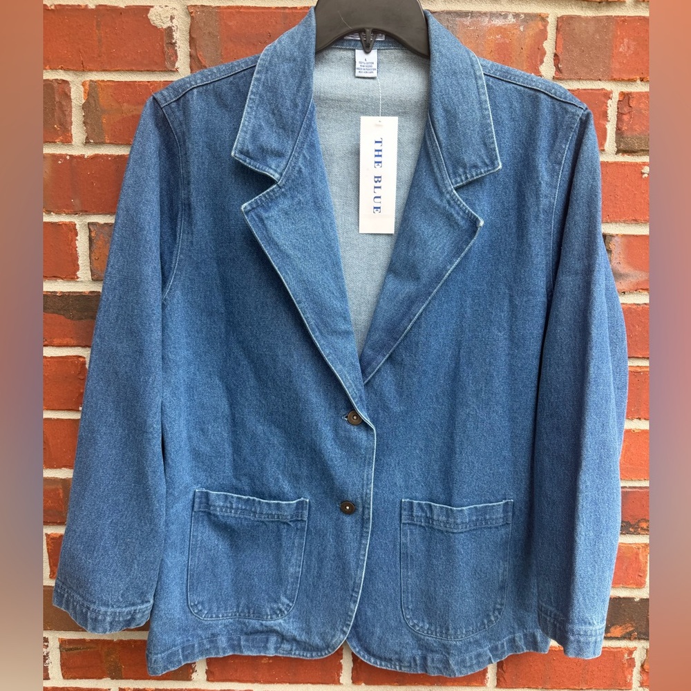 NWT The Blue Women’s Large Single Breasted 2 Button Denim Blazer Jacket C1